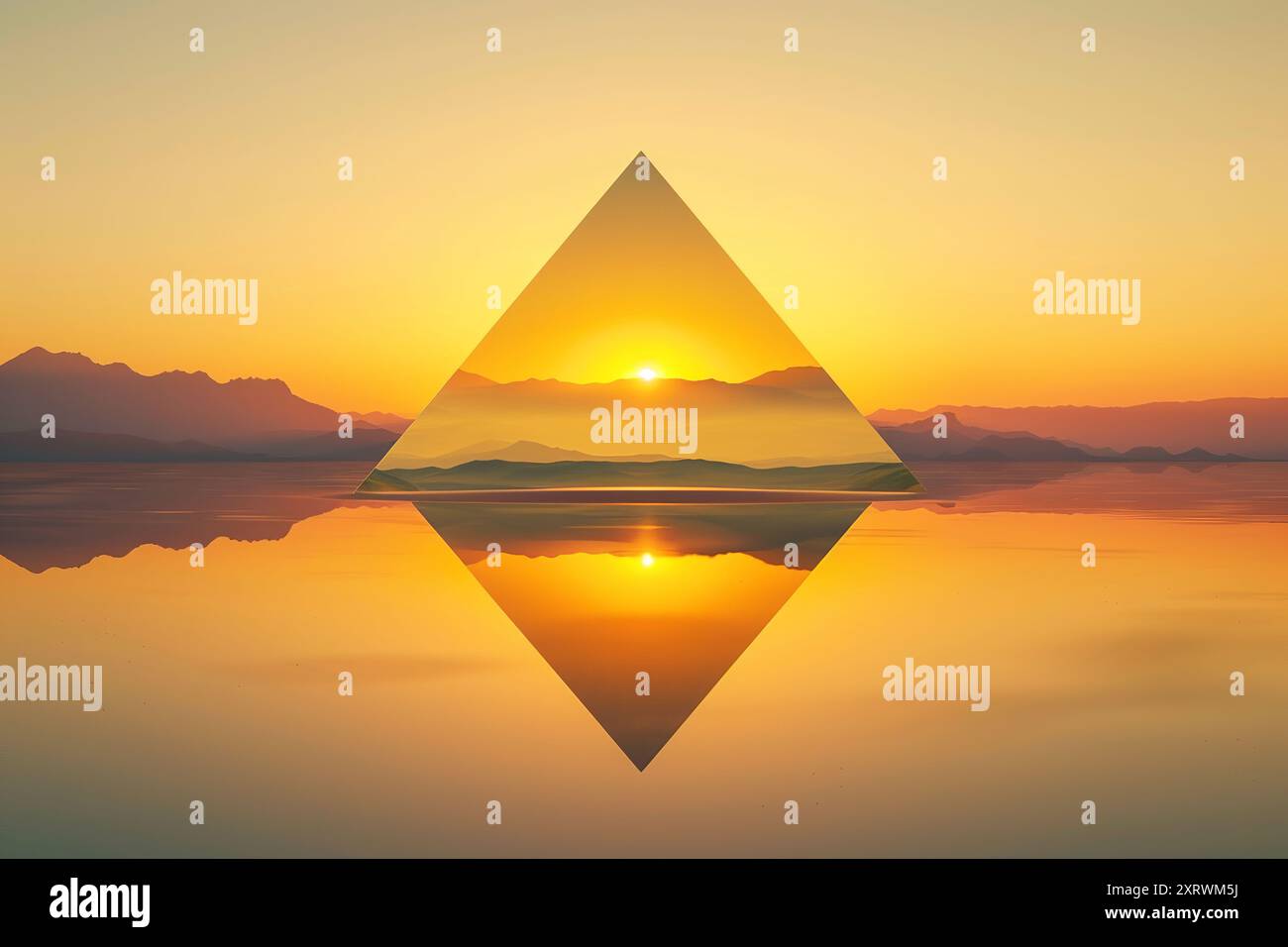 Minimalist background of sunset landscape, golden triangular, flat ...