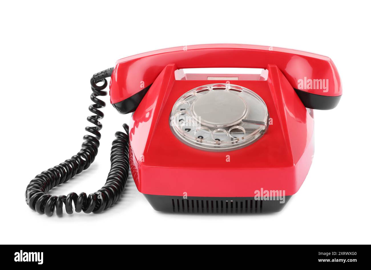 One red telephone with handset isolated on white Stock Photo - Alamy