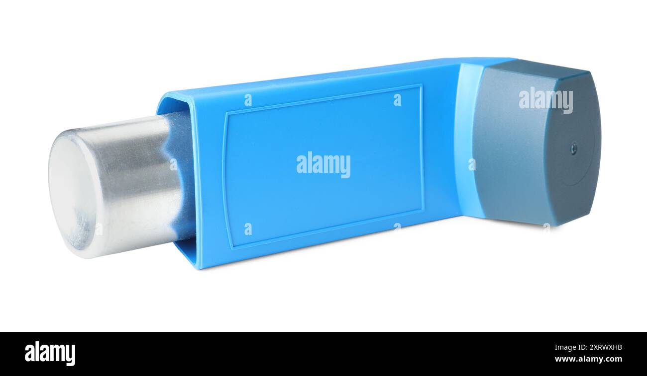 One inhaler isolated on white. Asthma treatment Stock Photo - Alamy