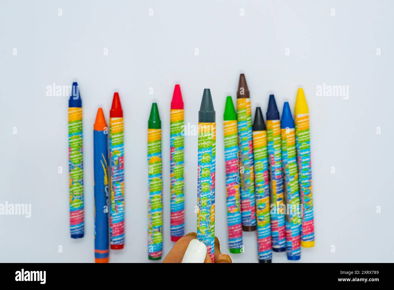 Multi Colored Crayon Pencils for Art Drawing Kids Colorful Wax Isolated Stock Photo