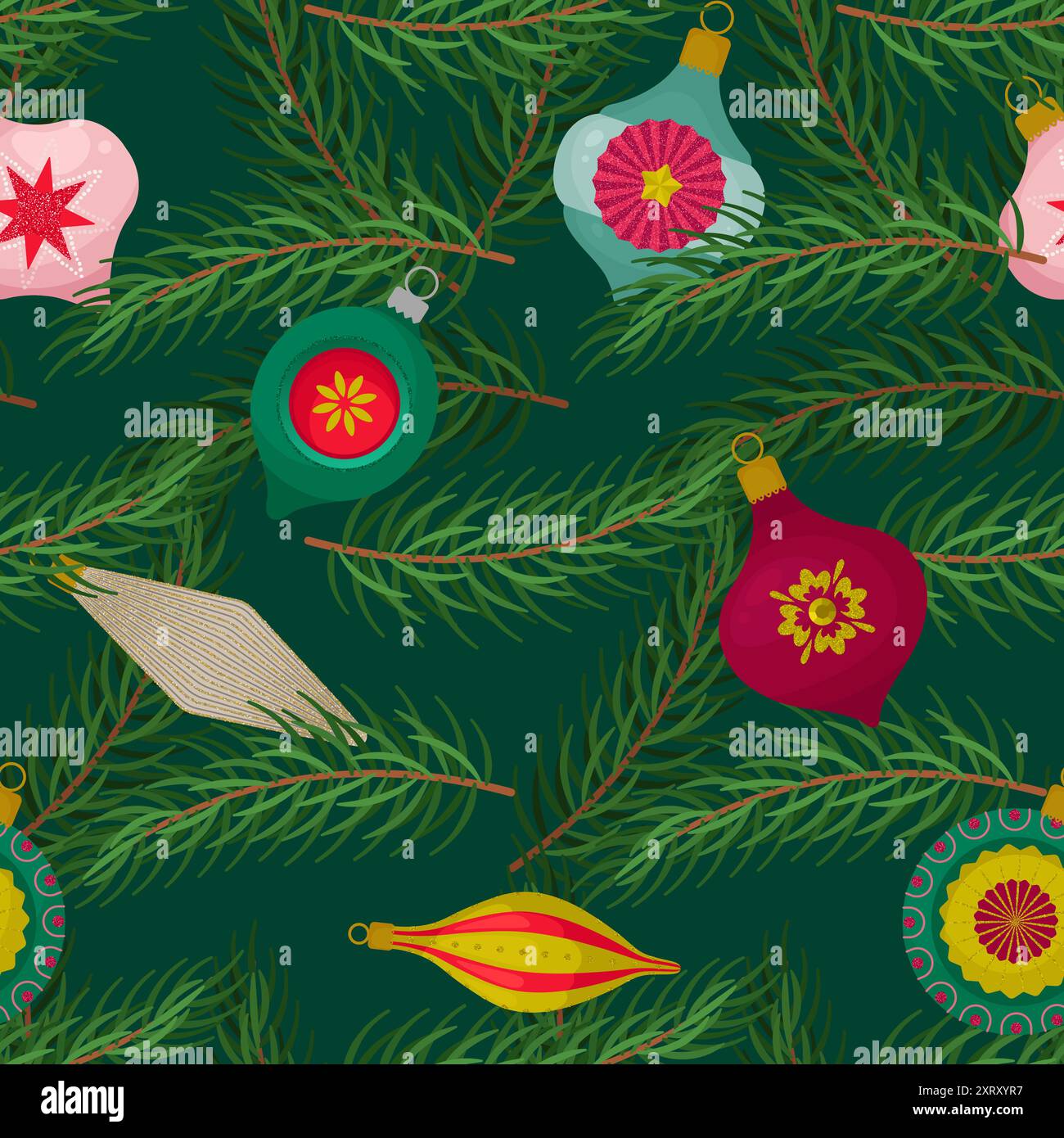 Christmas Seamless Pattern With Vintage Christmas Glass Balls and ...