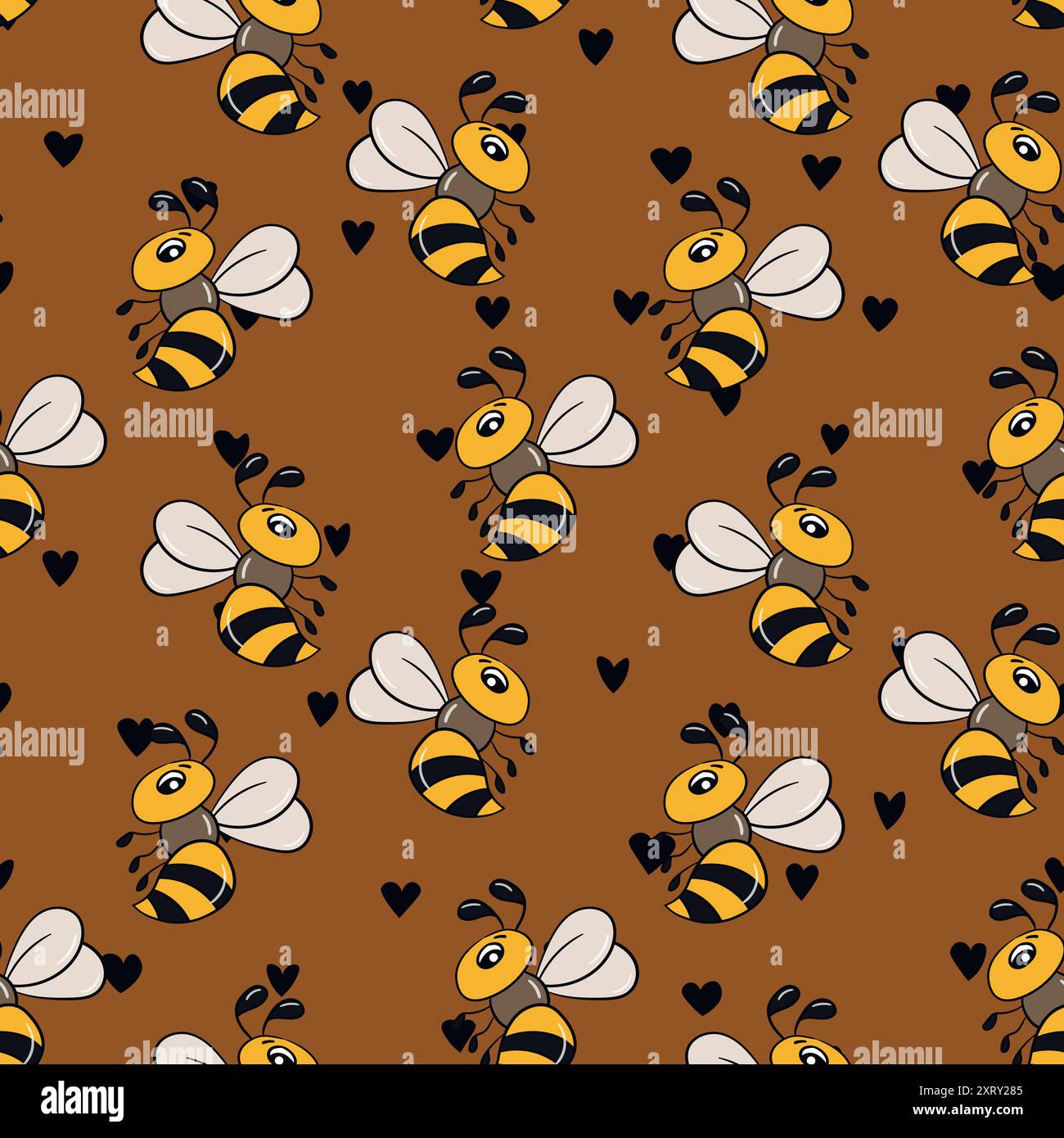 Seamless pattern with bees on color background. Small wasp. Vector ...