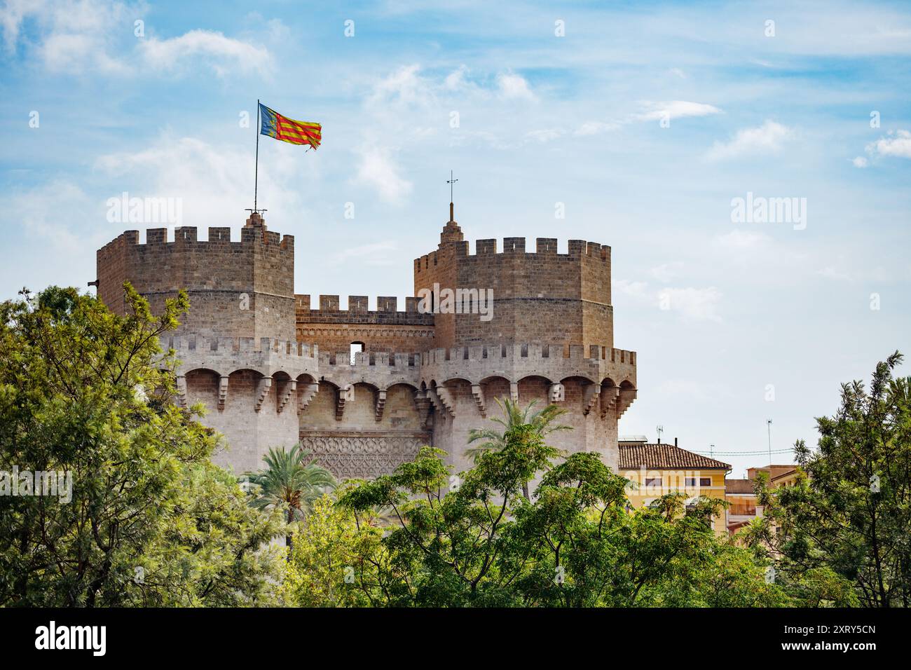 Towering gate Torres de Serranos main attraction of Valencia Stock ...