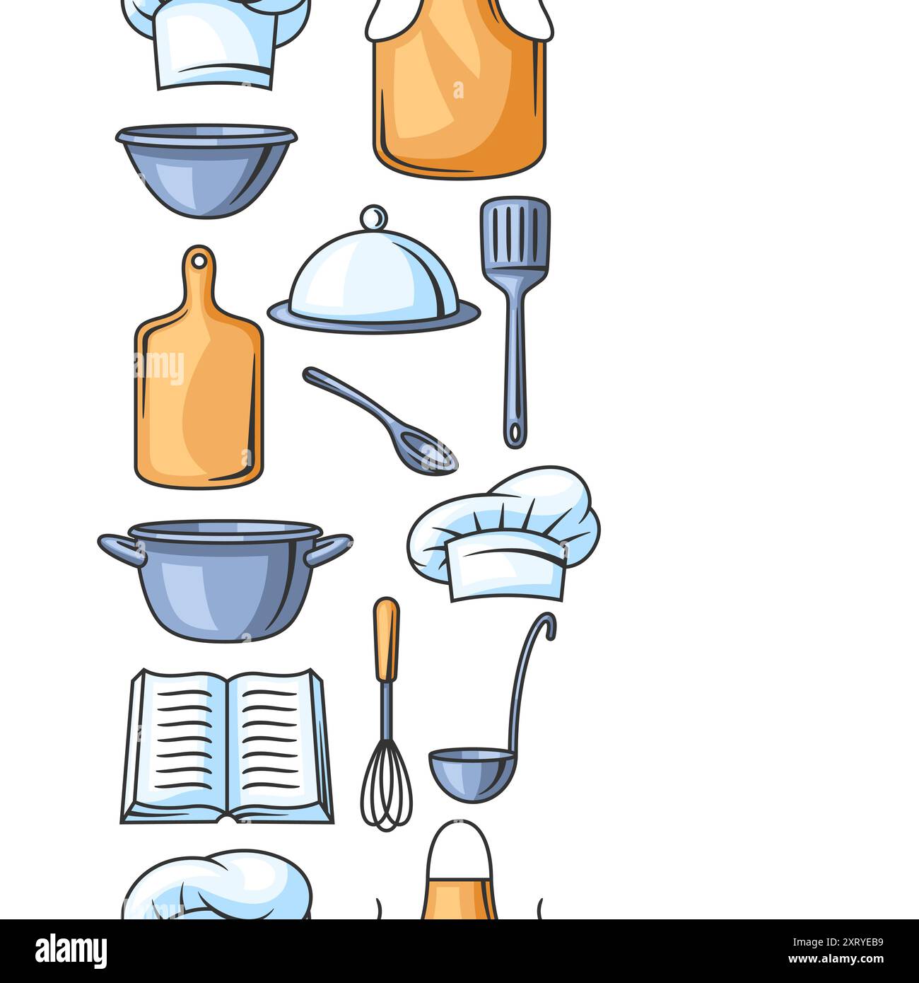 Pattern with kitchen utensils. Cooking tools for home and restaurant. Stock Vector
