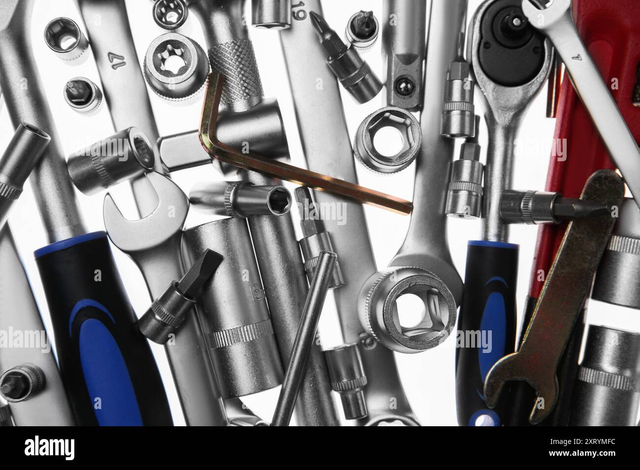 Set of auto mechanic's tools on white background, flat lay Stock Photo ...