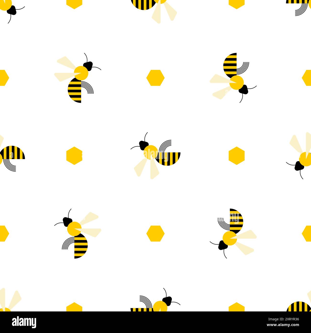 Bee pattern seamless. insect honeybee background. Baby fabric texture Stock Vector