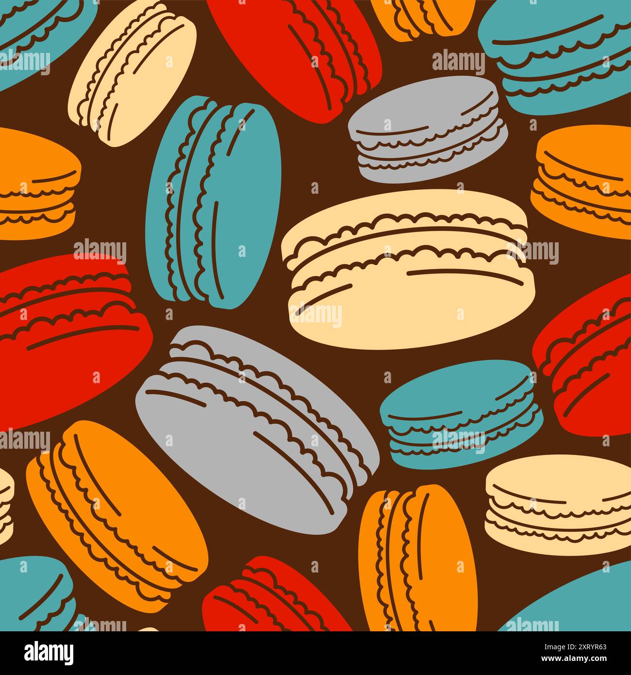 Macaroon pattern seamless. Macaroons Colourful dessert background. Macaron texture Stock Vector