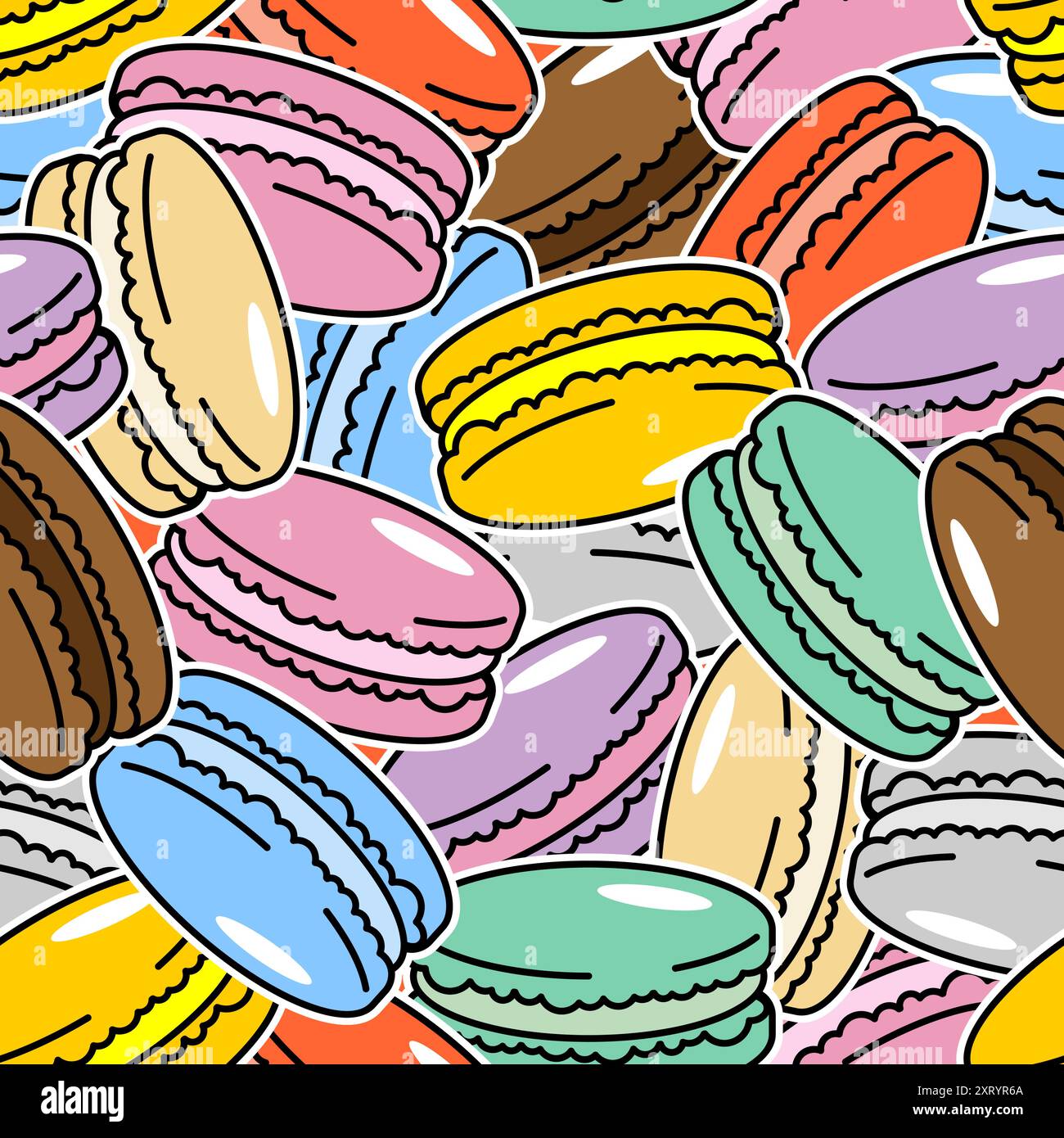 Macaroon pattern seamless. Macaroons Colourful dessert background. Macaron texture Stock Vector