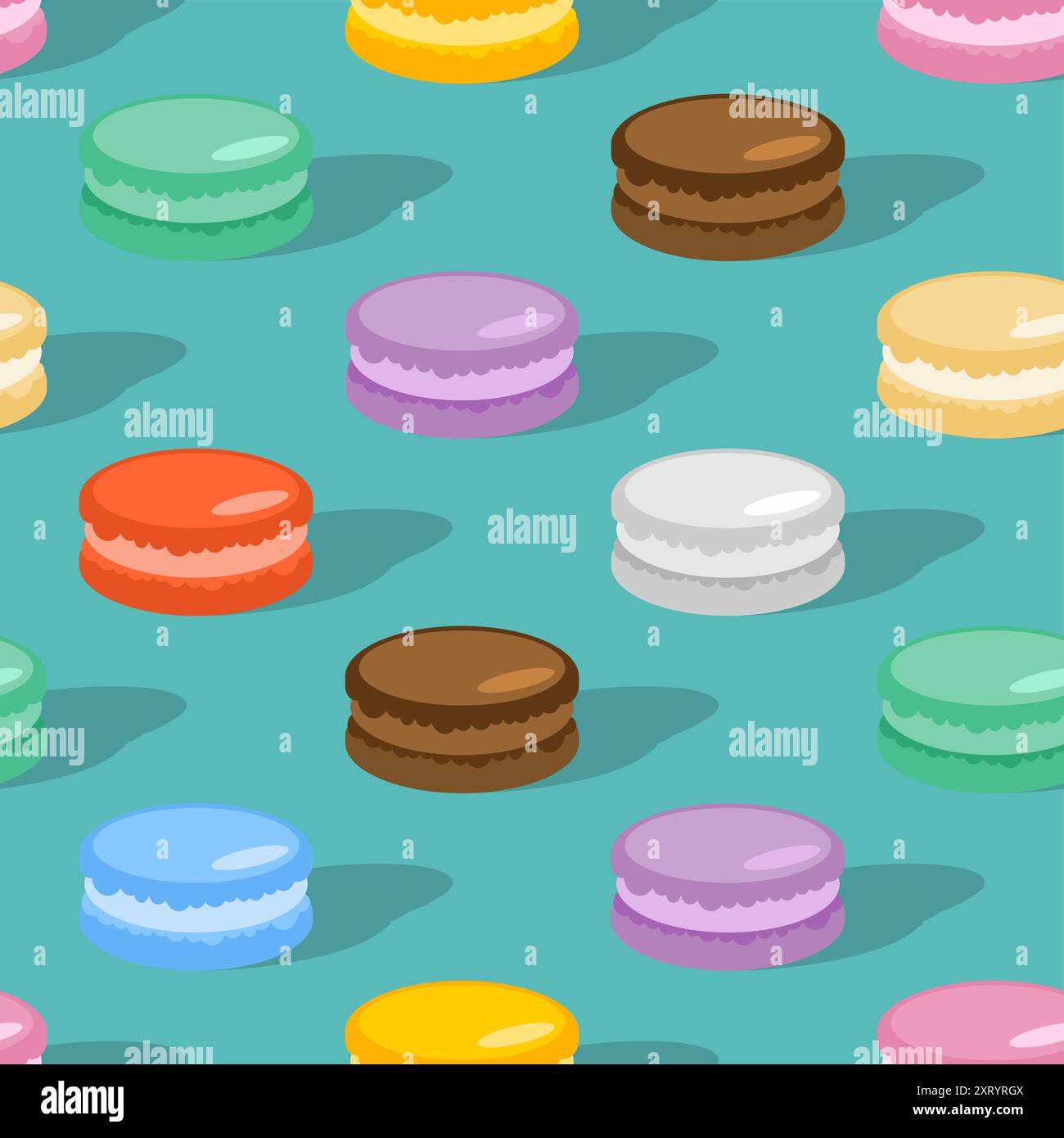Macaroon pattern seamless. Macaroons Colourful dessert background. Macaron texture Stock Vector