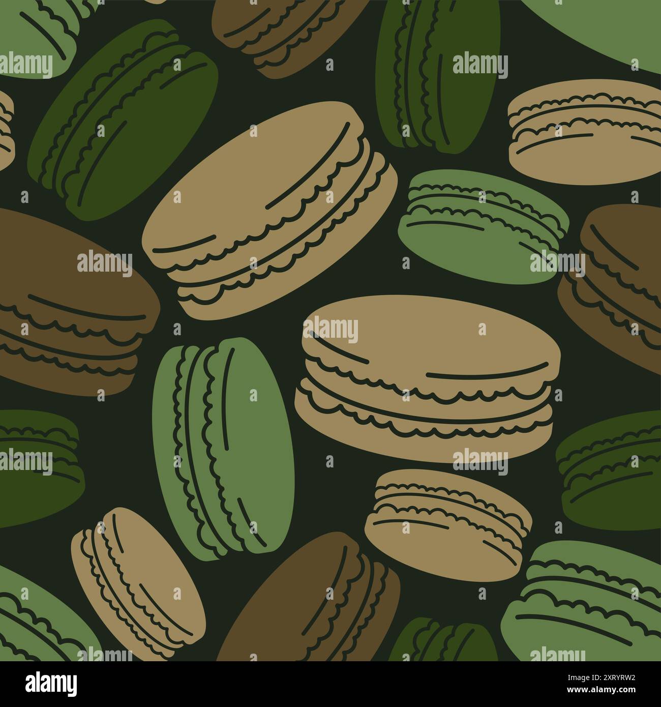 Colorful macarons Military pattern seamless. Army macaroons background Stock Vector