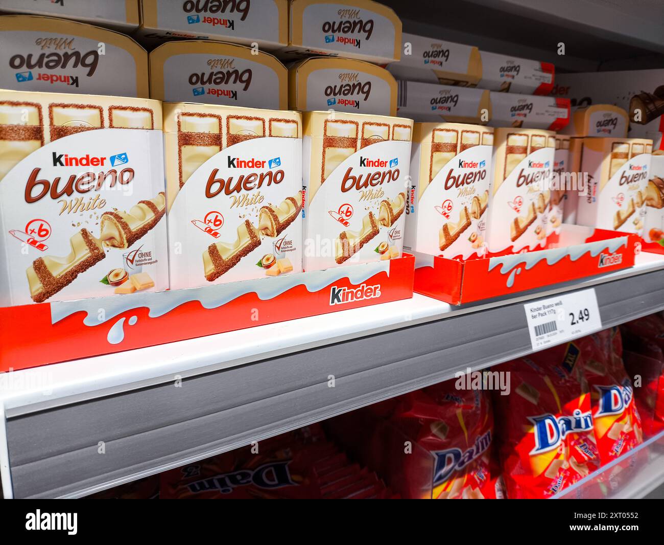Bavaria, Germany - August 12, 2024: Kinder Bueno White, chocolate bar ...
