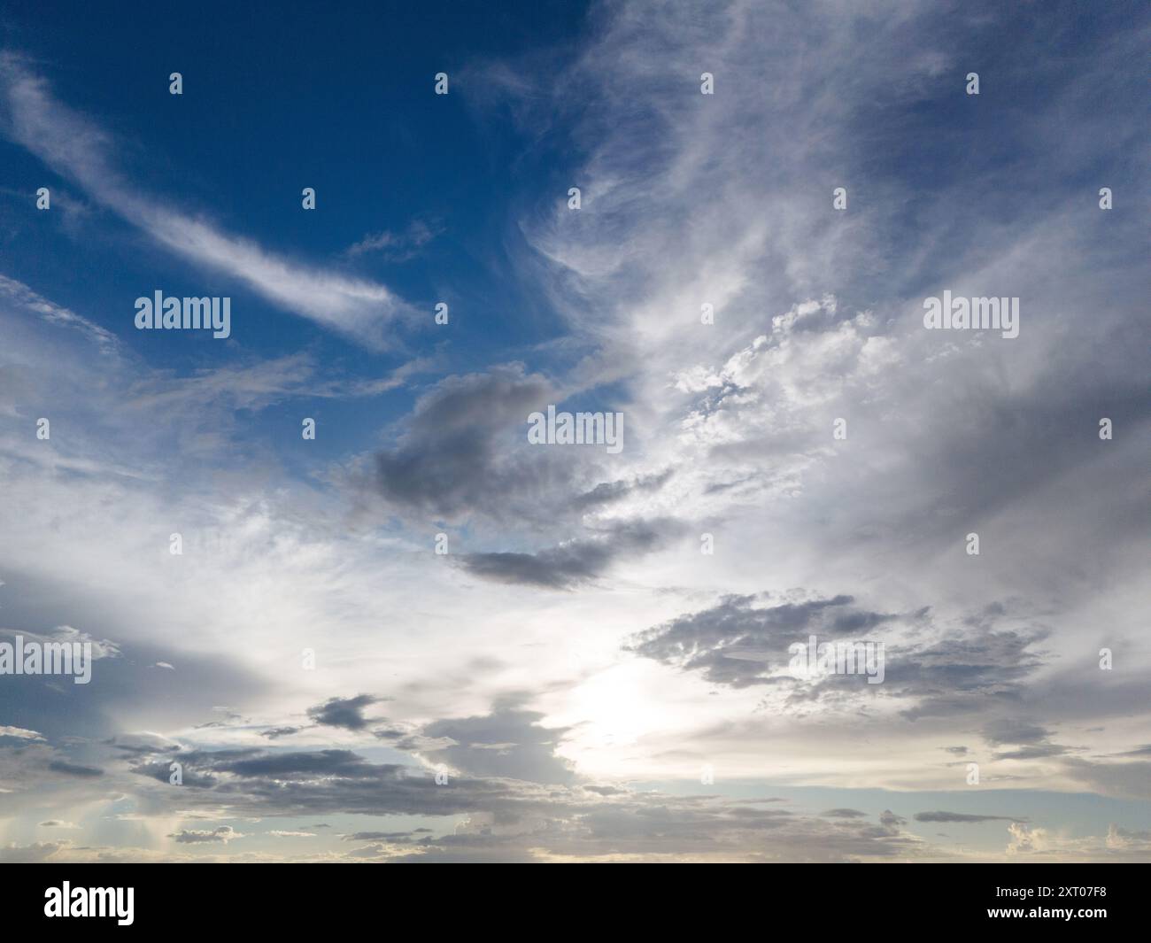 Dramatic cloudy sunset sky background with blue backdrop Stock Photo ...