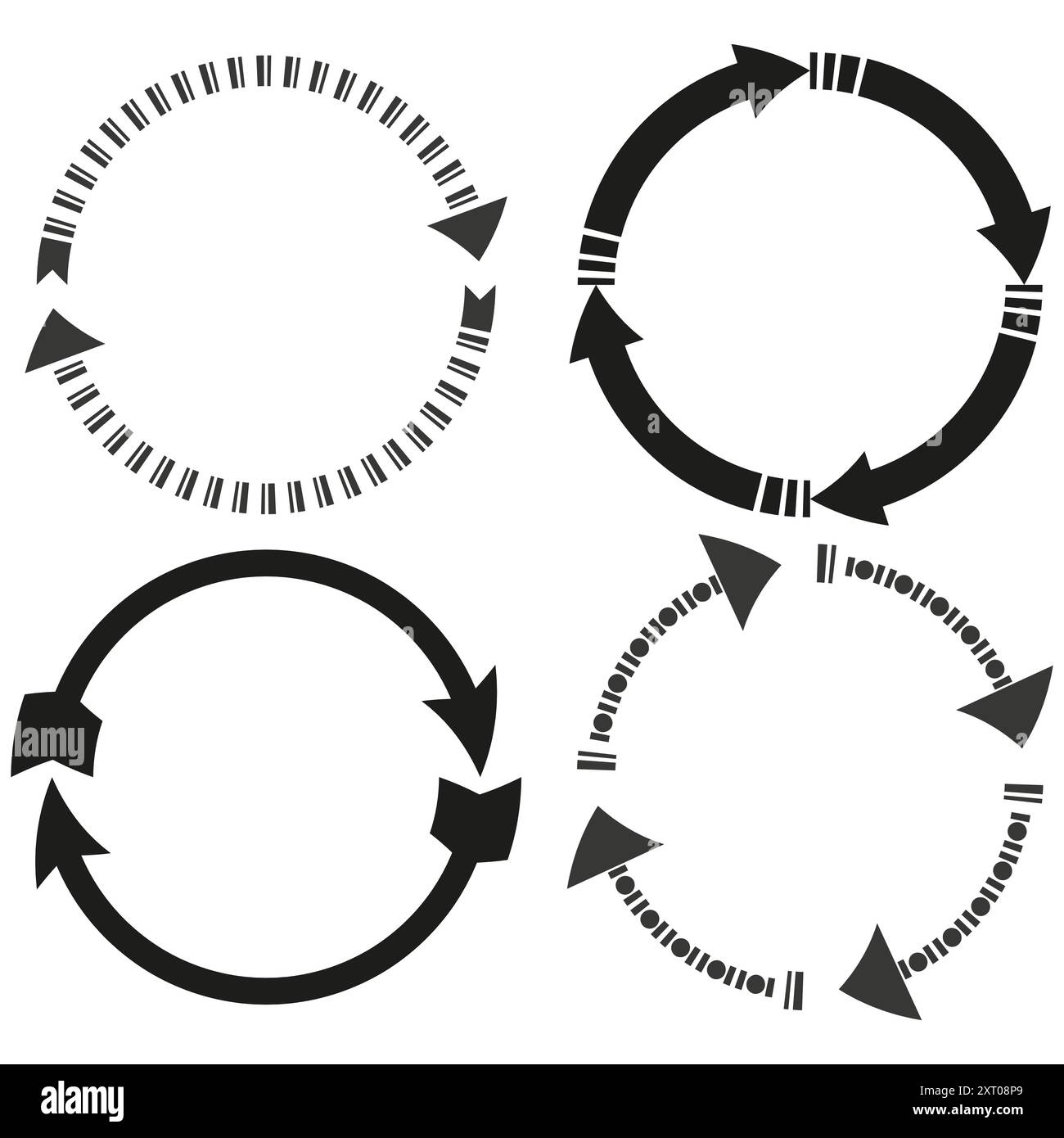 Circular arrow icons. Geometric cycle patterns. Black white design ...