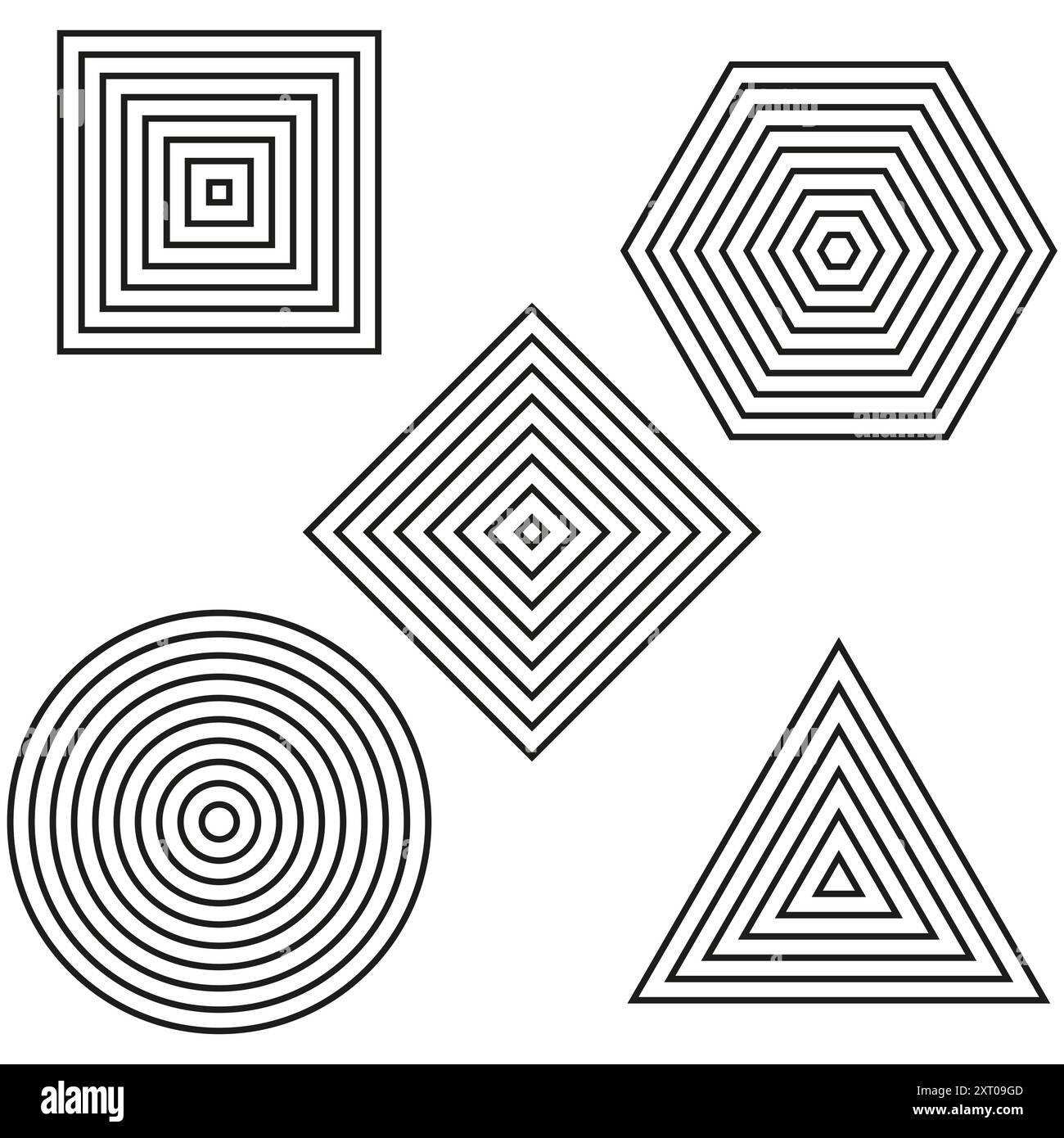 Geometric line shapes. Concentric polygons. Vector abstract forms. Repetitive pattern design. Stock Vector