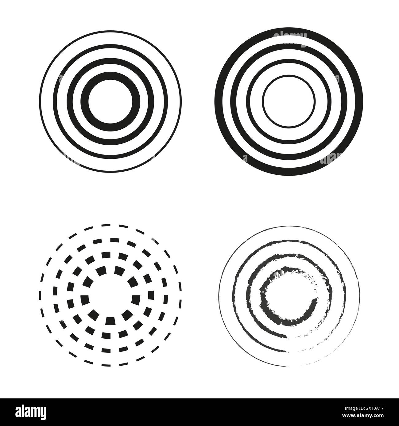 Circular patterns set. Concentric circles. Geometric vector design. Abstract styles. Stock Vector