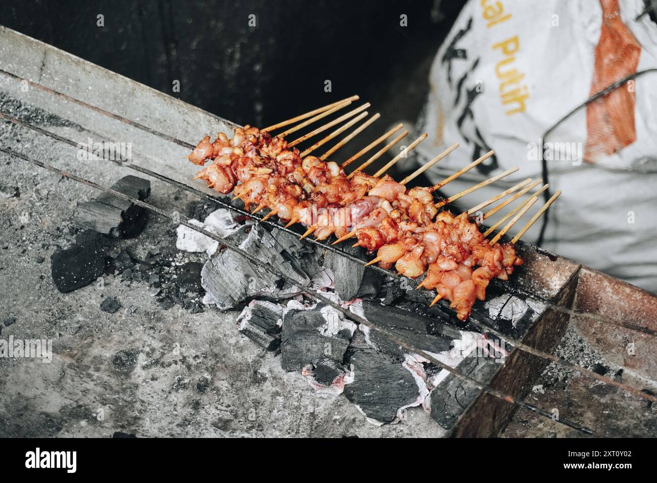 Satay Process The process of making Indonesian chicken satay in traditional way using ...