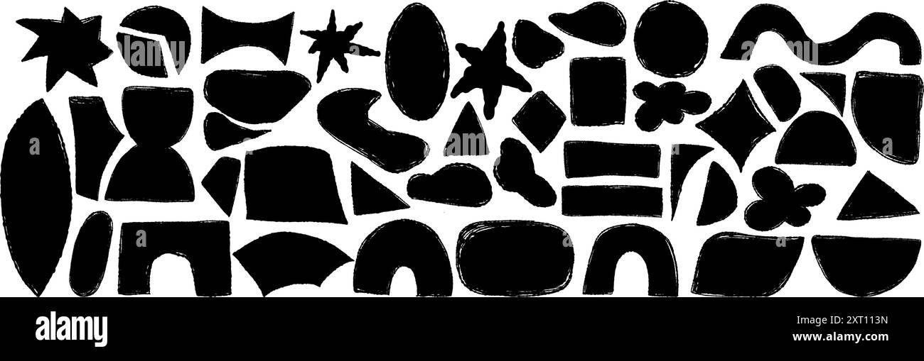 Curvature chalk shapes and geometric forms. Texture hand drawings scribbles big collection. Scrawl isolated textured elements. Vector illustration Stock Vector