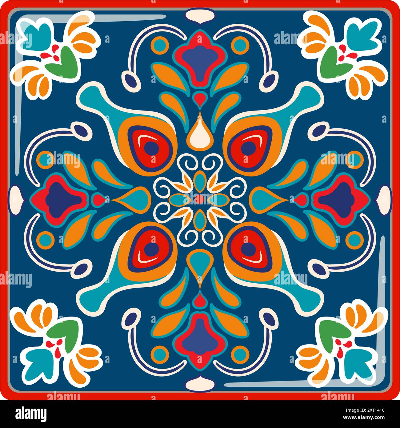 Vibrant symmetrical design with floral elements Stock Vector