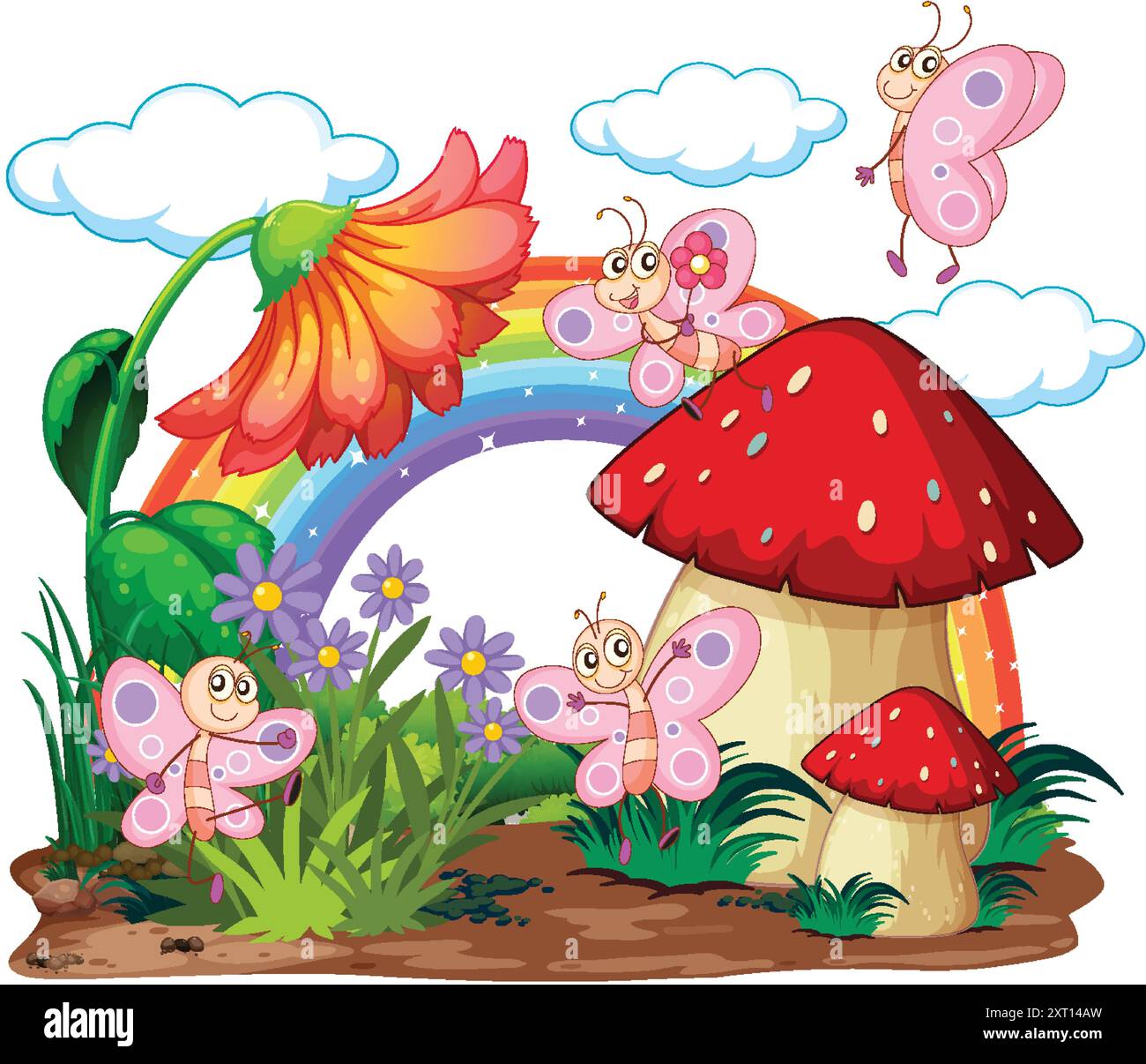 Colorful butterflies in a magical garden scene Stock Vector Image & Art ...