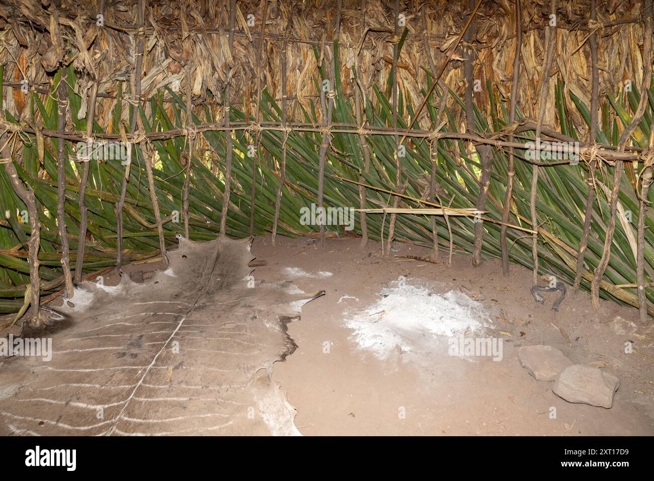Interior Of Hut With Animal Skin Bed Fire Hadzabe Tribe Hunter
