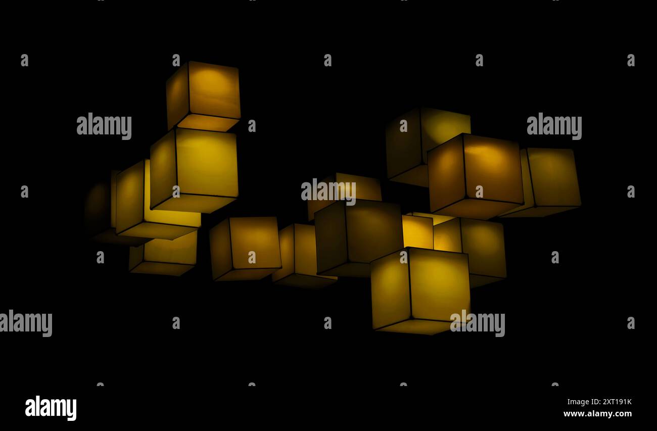 multicolour cubes floating in the dark background Stock Photo