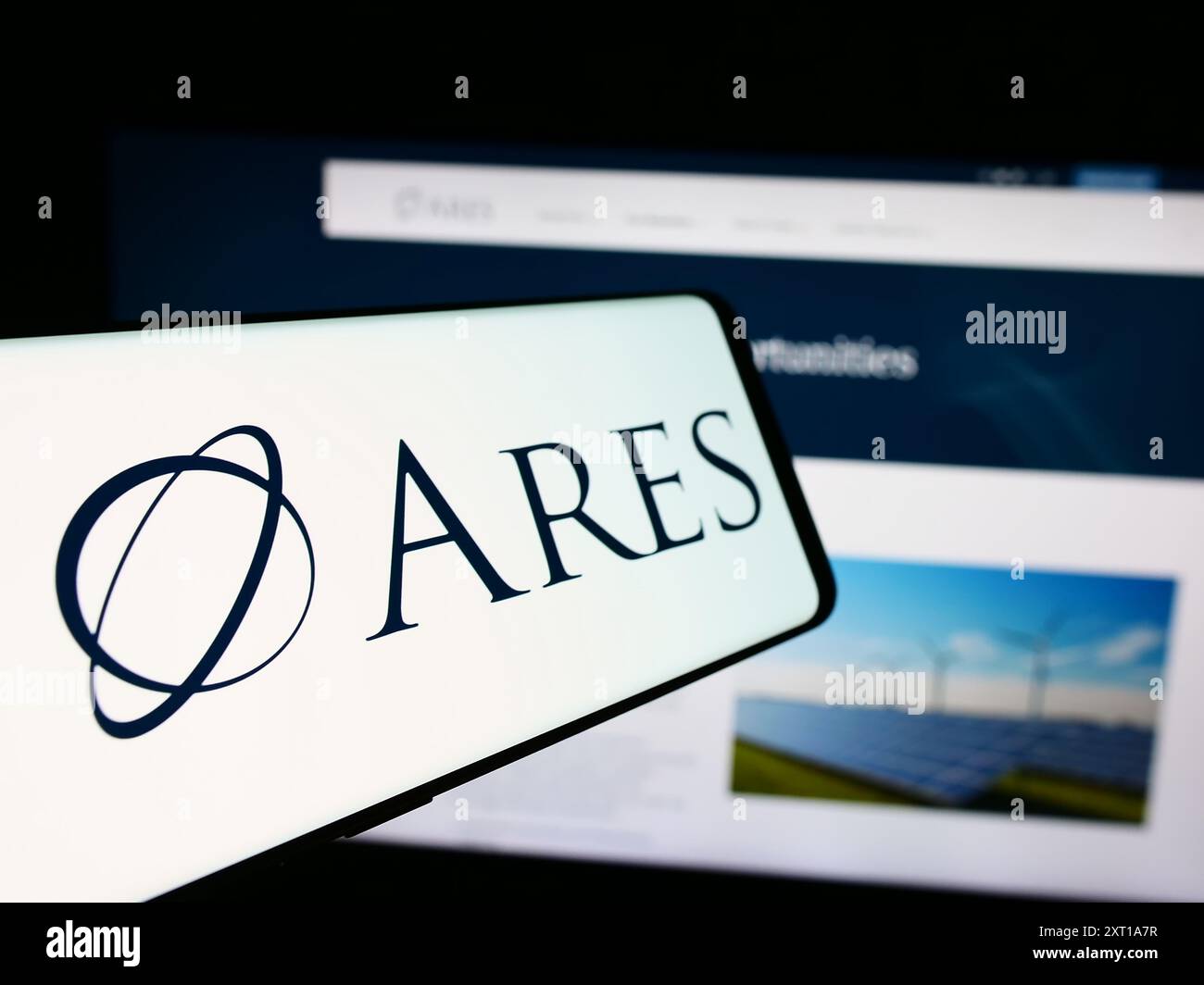 Mobile phone with logo of American investment company Ares Management