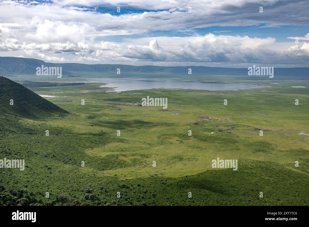 Lake Magadi, a soda/alkaline lake, means salty in Maasai language,  Ngorongoro Crater, Tanzania Stock Photo