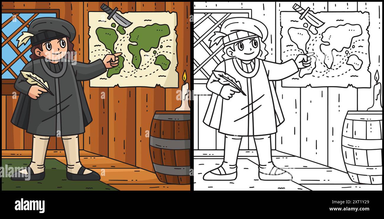 Columbus Day Man Charting Map Illustration Stock Vector Image & Art - Alamy