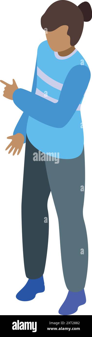 Young man is standing and pointing with his finger to the left Stock ...