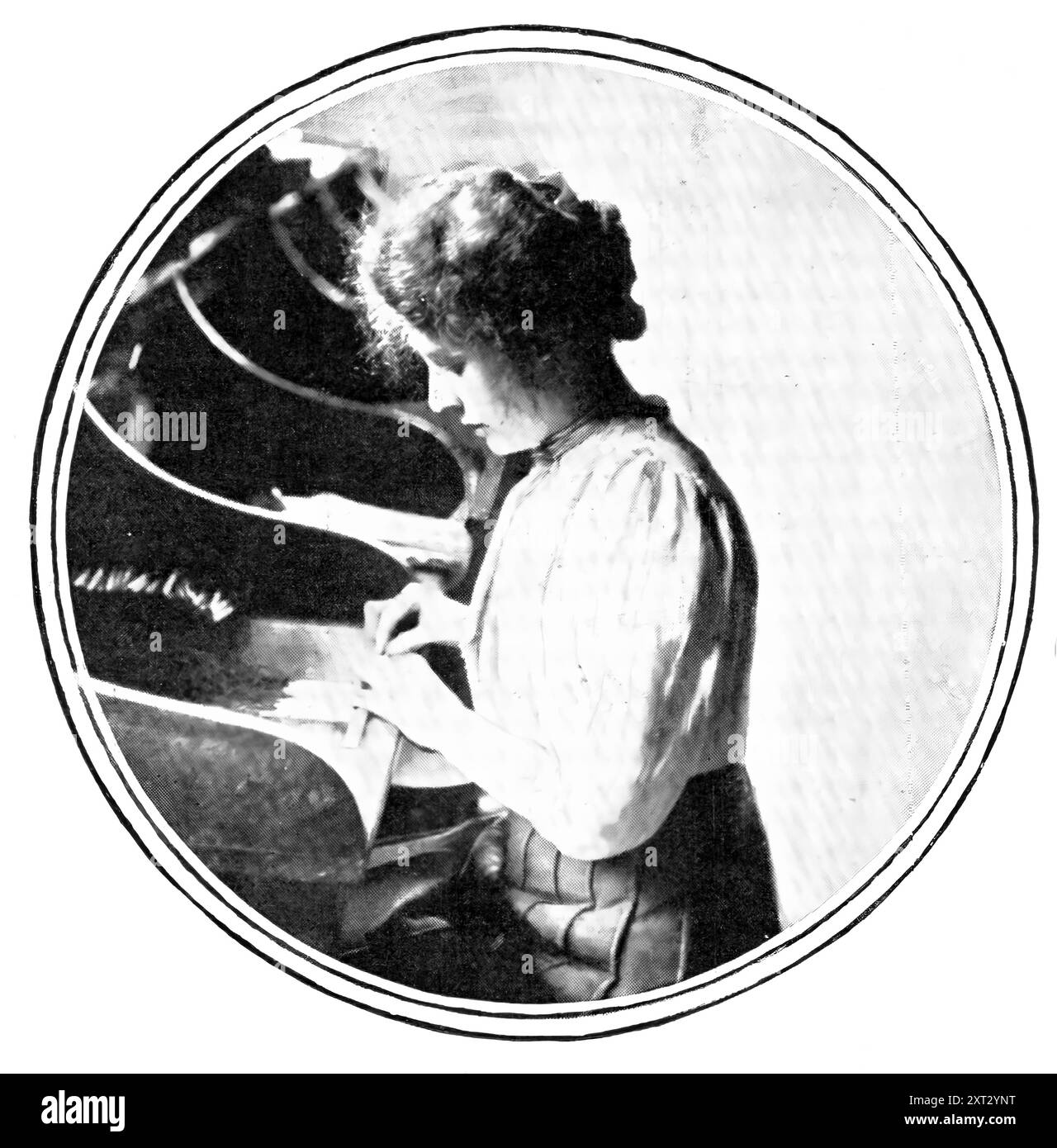 The Very Fragrant Weed: Sixty Years of Cigarette Smoking: The cigarette-maker: filling, 1909. '...with the introduction of the cigarette...condemnation of tobacco began to wane, for not only did the cigarette avoid the clumsiness of the pipe and the heavy flavour of the cigar, but it also for the first time offered to English smokers the rare charm and delicacy of Turkish tobacco... Muratti and Sons opened a warehouse and factory [in Manchester] in1885... the large, handsome building in Whitworth Street...has become the centre of an enormous and world-wide trade. Consisting of six floors and a Stock Photo