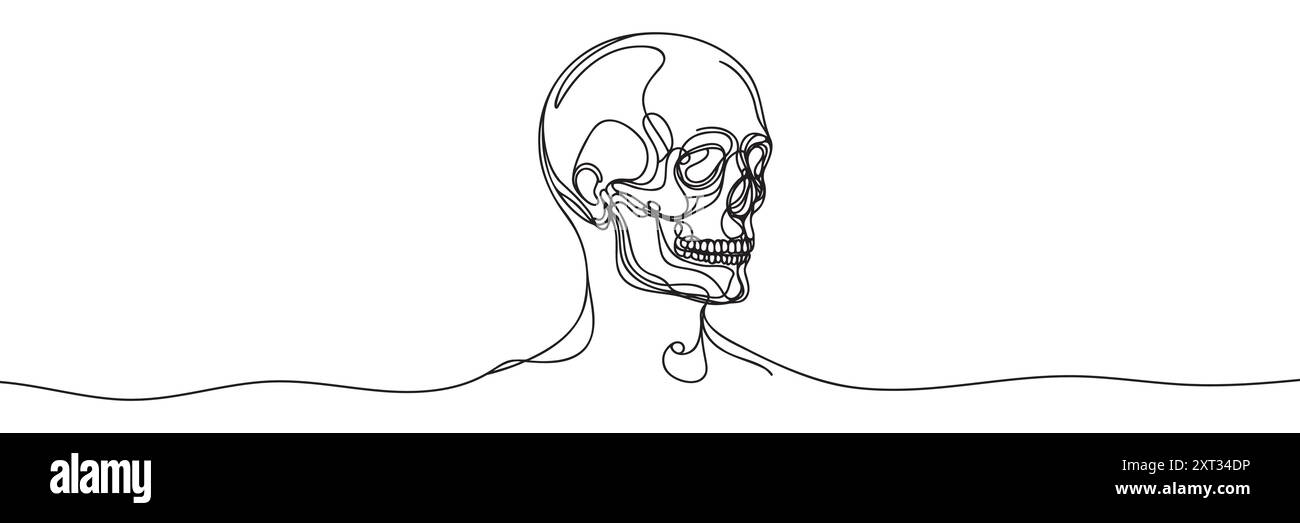 Human scull. One line continuous Halloween skull isolated on white ...