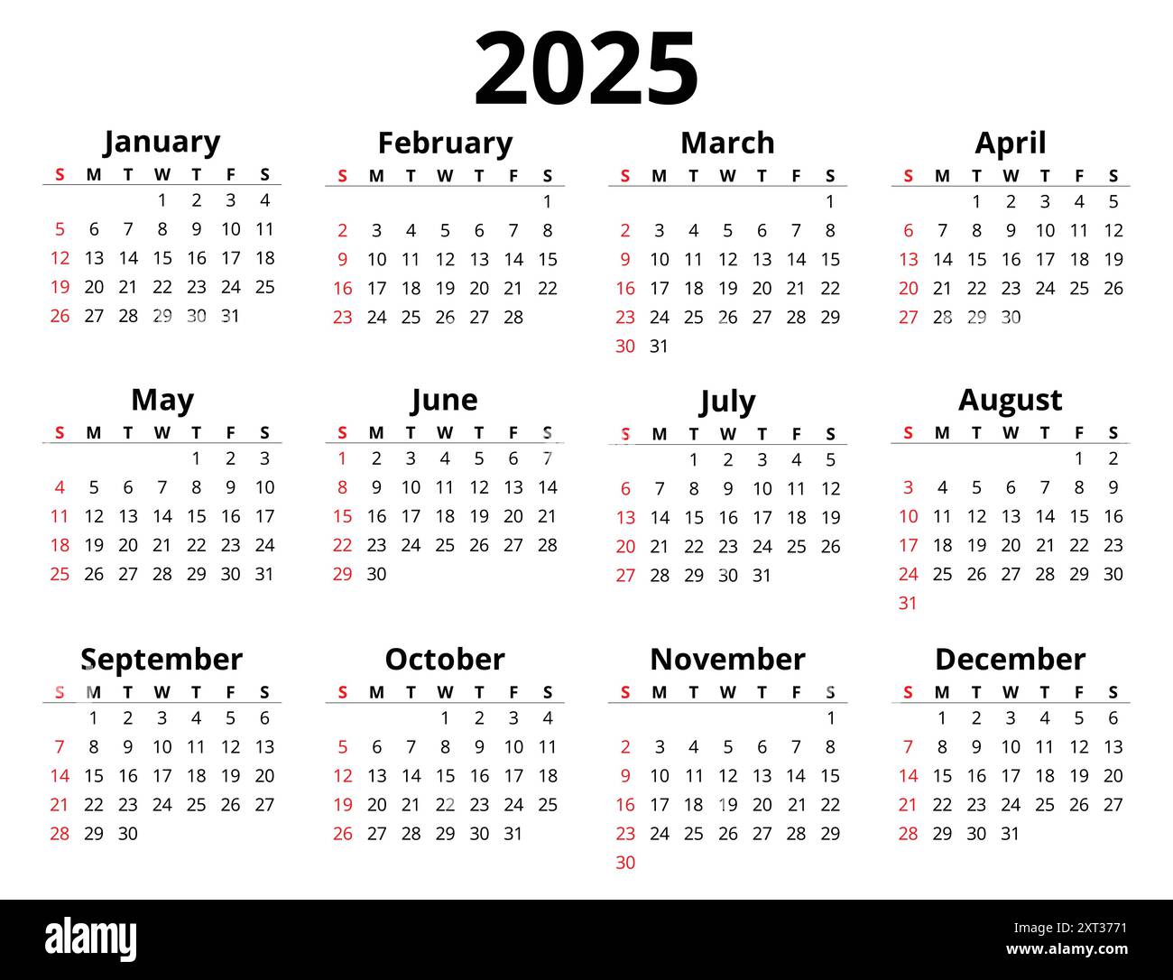 2025 month printable calendar. Modern vector horizontal template illustration. Plan your year with style Stock Vector Image & Art - Alamy free-2025-calendars-in-pdf-word-excel