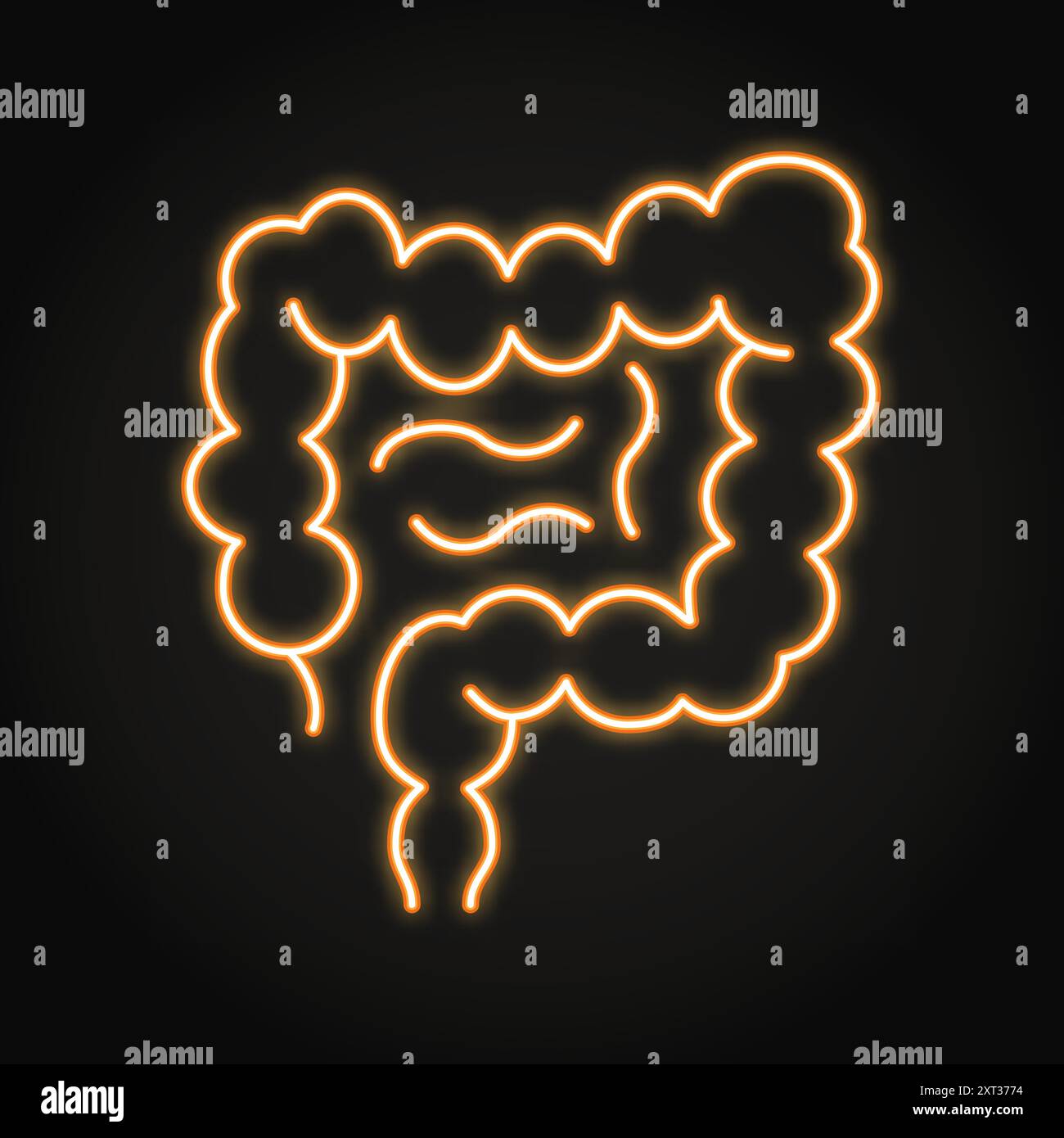 Human intestine neon line icon. Internal body organ, digestive system ...