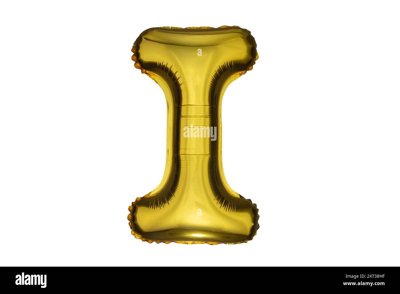 Gold inflatable letter I isolated on white background. Stock Photo