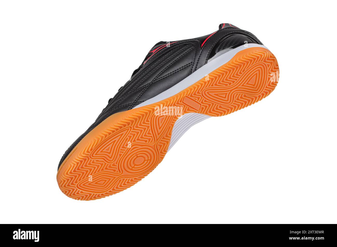 Black leather sneaker with polyurethane sole on a white background. Stock Photo