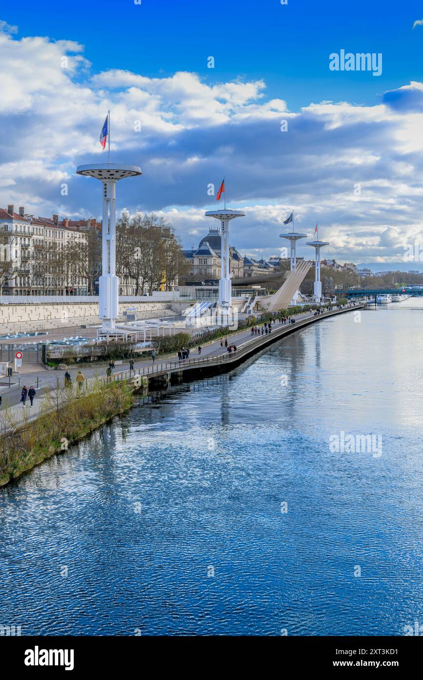 Centre Nautique Tony Bertrand on the River Rhône in Lyon, France. Public pool, renamed in 2015 after the French athlete, who died in 2018 aged 105! Stock Photo