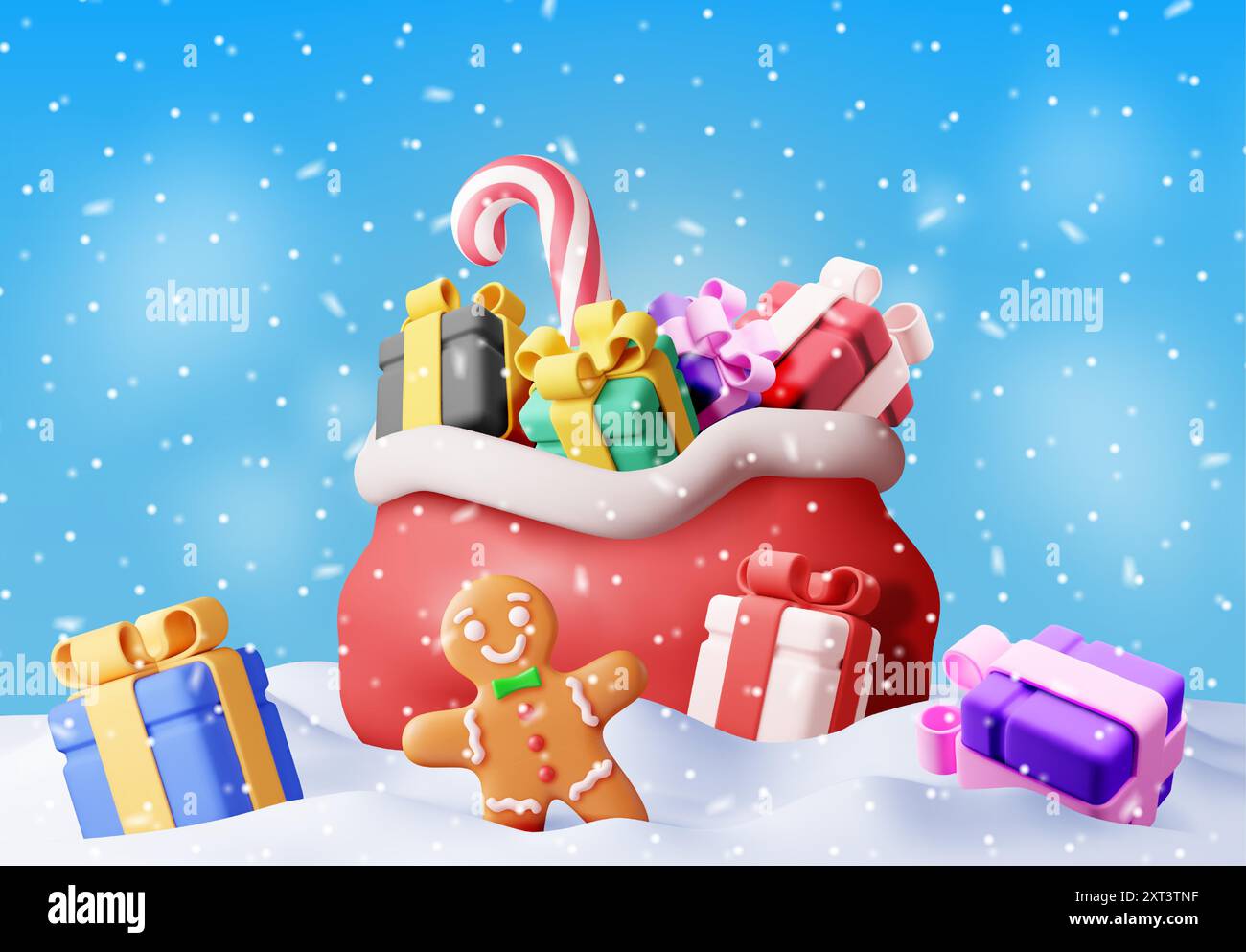 3D open santa claus sack full of gifts in snow Stock Vector Image & Art ...