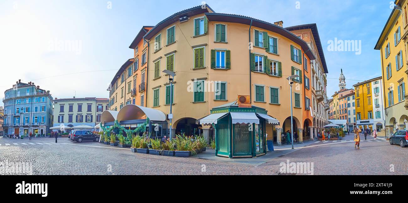 Panorama of historic Piazza Pontida, located in lower town (Citta Bassa) of Bergamo, Italy Stock Photo