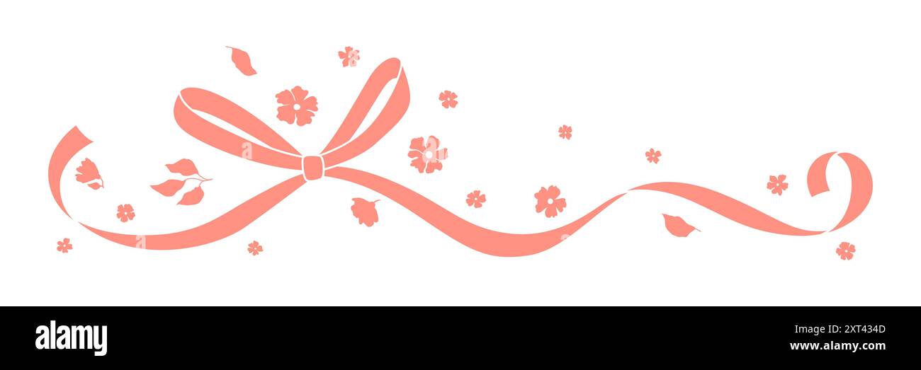 Ribbon with bow and flowers. Beautiful decorative natural plants and ...