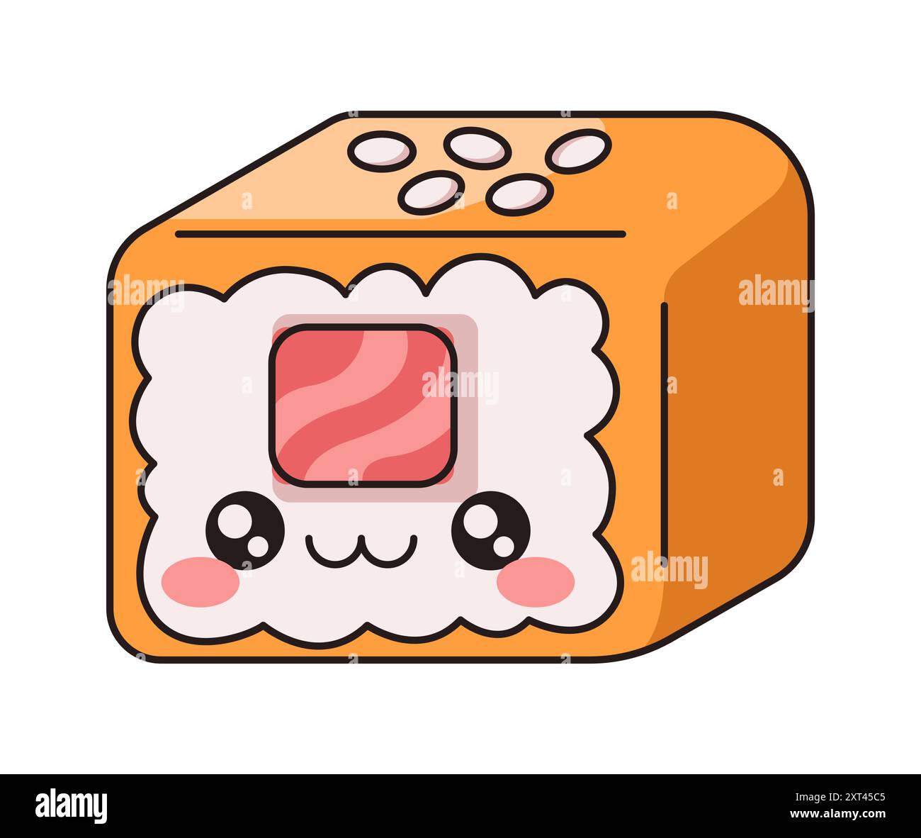 Kawaii cheese sushi roll smiling face flat color vector illustration. Asian seafood dish. Japanese dinner character on white background Stock Vector