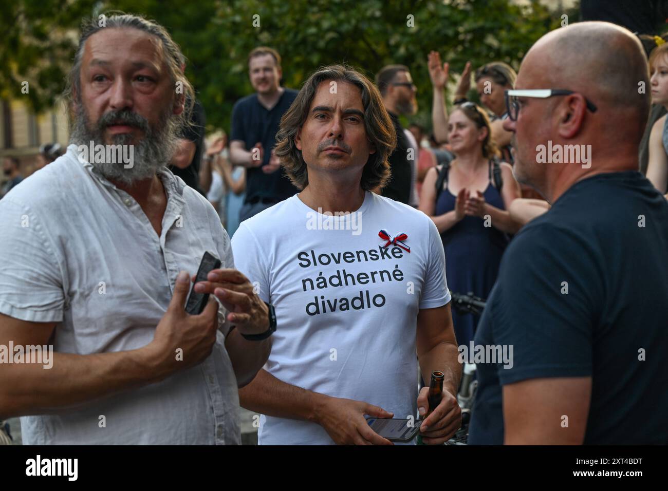 Bratislava, Slovakia. 13th Aug, 2024. Opposition demonstration against Culture Minister Martina Simkovicova (for SNS) who dismissed directors of Slovak National Theatre and Slovak National Gallery in Bratislava, Slovakia, August 13, 2024. Credit: Vaclav Salek/CTK Photo/Alamy Live News Stock Photo