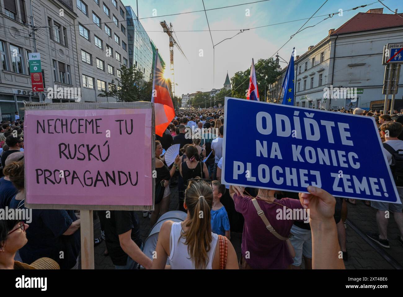 Bratislava, Slovakia. 13th Aug, 2024. Opposition demonstration against Culture Minister Martina Simkovicova (for SNS) who dismissed directors of Slovak National Theatre and Slovak National Gallery in Bratislava, Slovakia, August 13, 2024. Credit: Vaclav Salek/CTK Photo/Alamy Live News Stock Photo