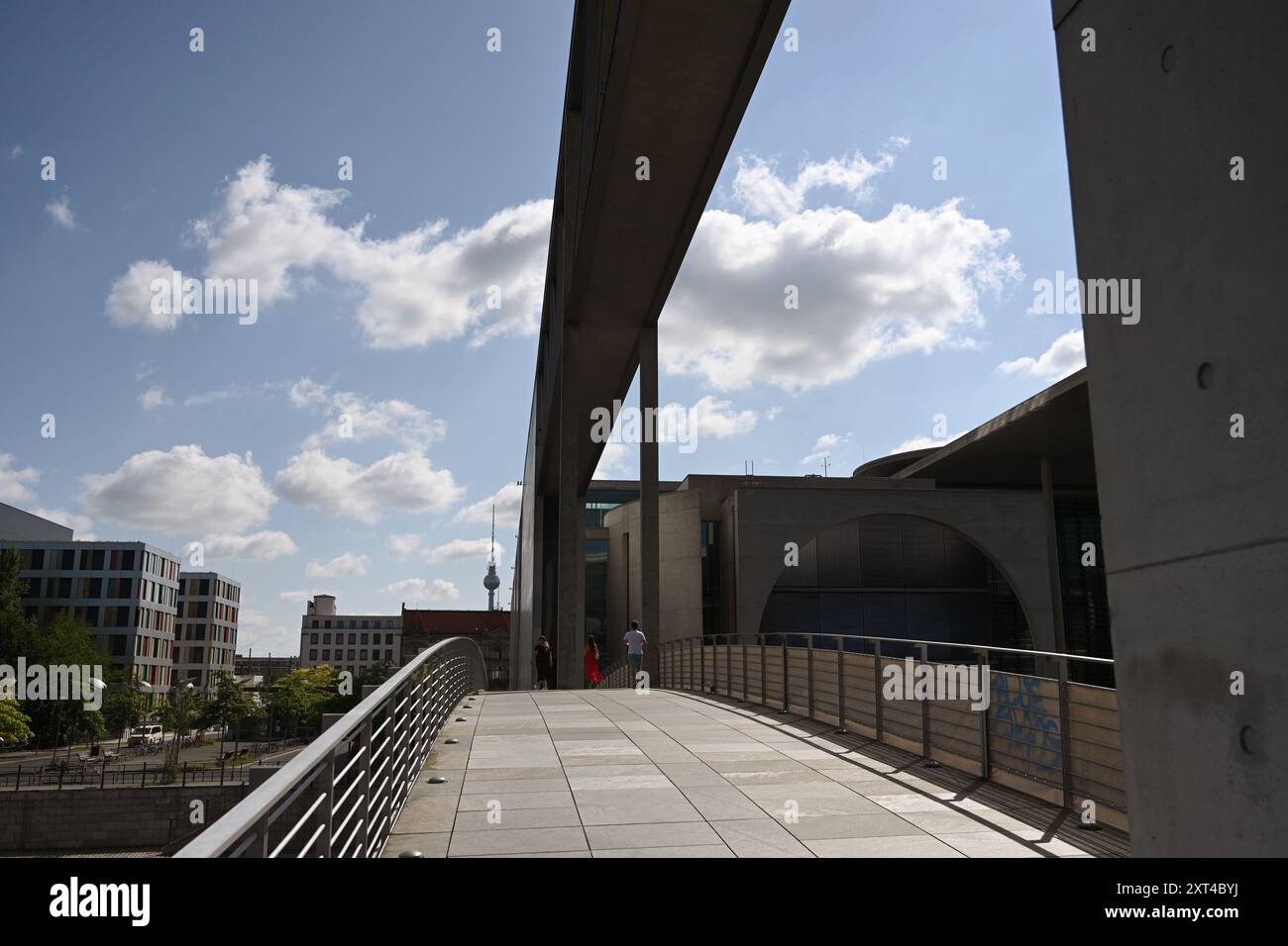 Berlin, Germany - August 3, 2024: People near the Marie-Elisabeth-Lueders-Haus in Berlin. Stock Photo