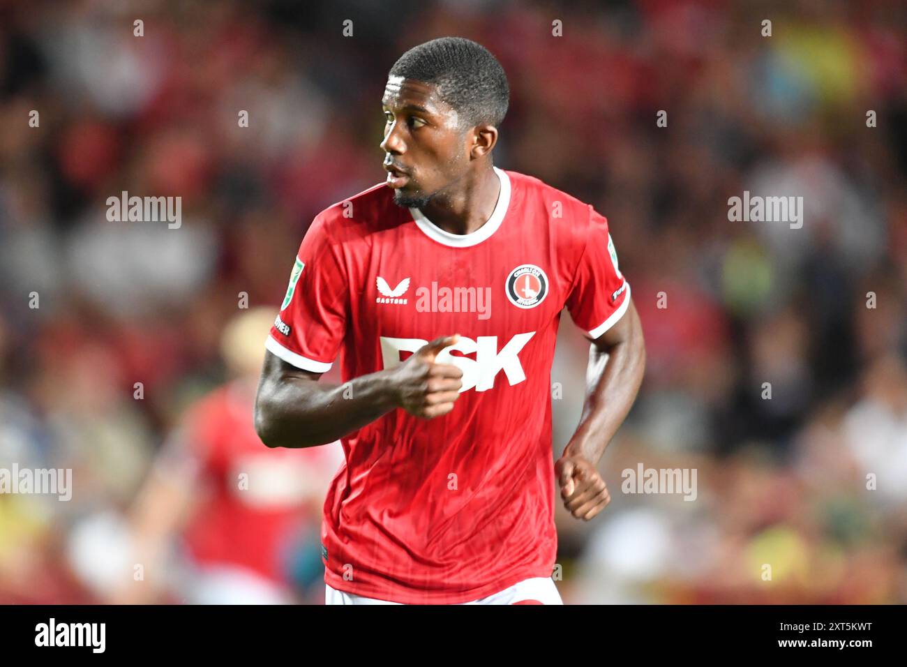 London, England. 12th Aug 2024. Daniel Kanu of Charlton Athletic during the Carabao Cup first round fixture between Charlton Athletic and Birmingham City at The Valley, London. Kyle Andrews/Alamy Live News Stock Photo