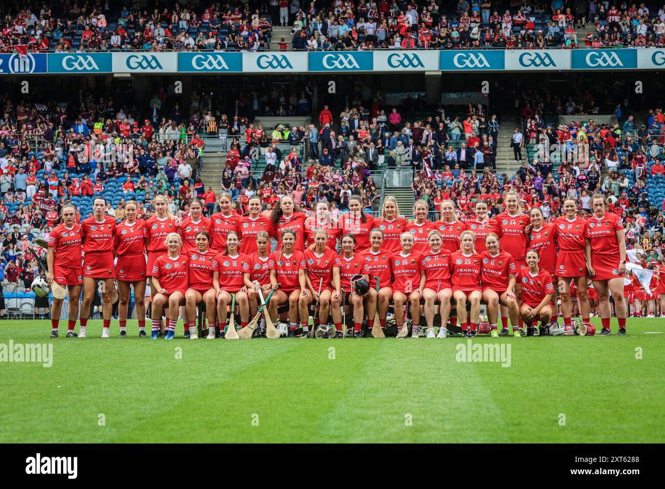 August 11tth, 2024, Cork team before the All Ireland Camogie Final: Cork vs Galway, played at Croke Park, Dublin, Ireland Stock Photo