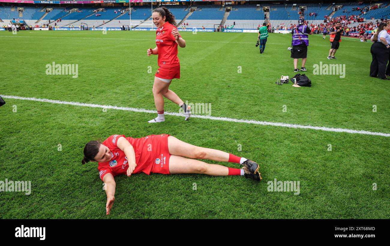 August 11tth, 2024, Cork players celebrate their All Ireland Camogie Final win versus Galway, played at Croke Park, Dublin, Ireland Stock Photo