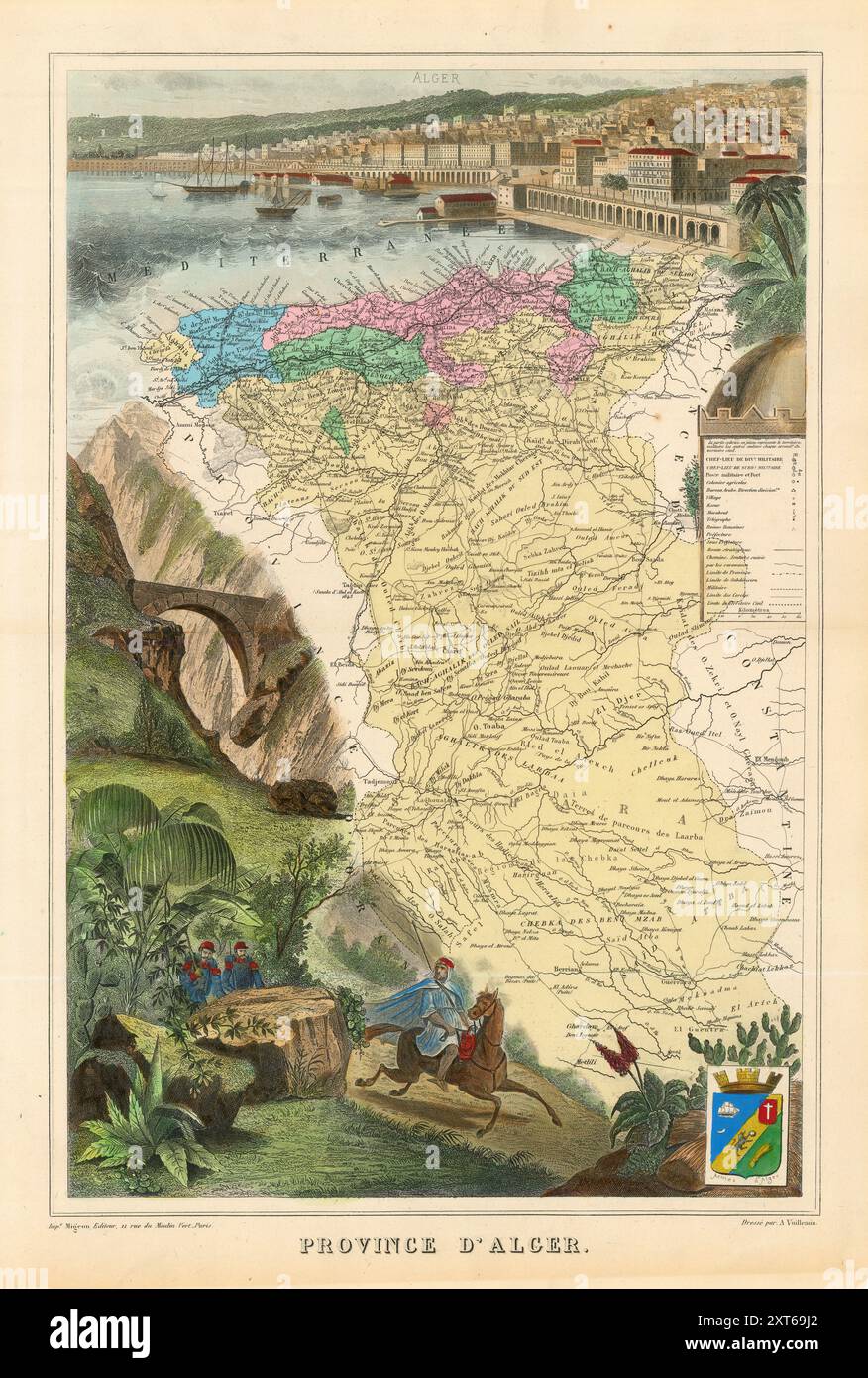 Vintage Pictorial map. Alexandre Vuillemin, Province D'Alger, Algeria ...