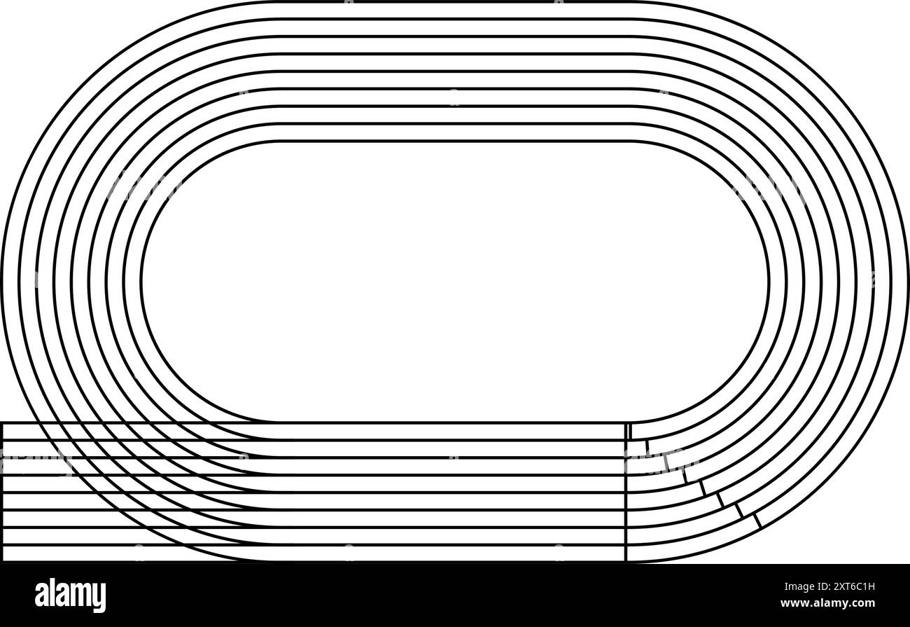 Running track print. Sports stadium top view. Racetrack for sprint, marathon or other athletic competition isolated on white background. Vector graphic illustration. Stock Vector