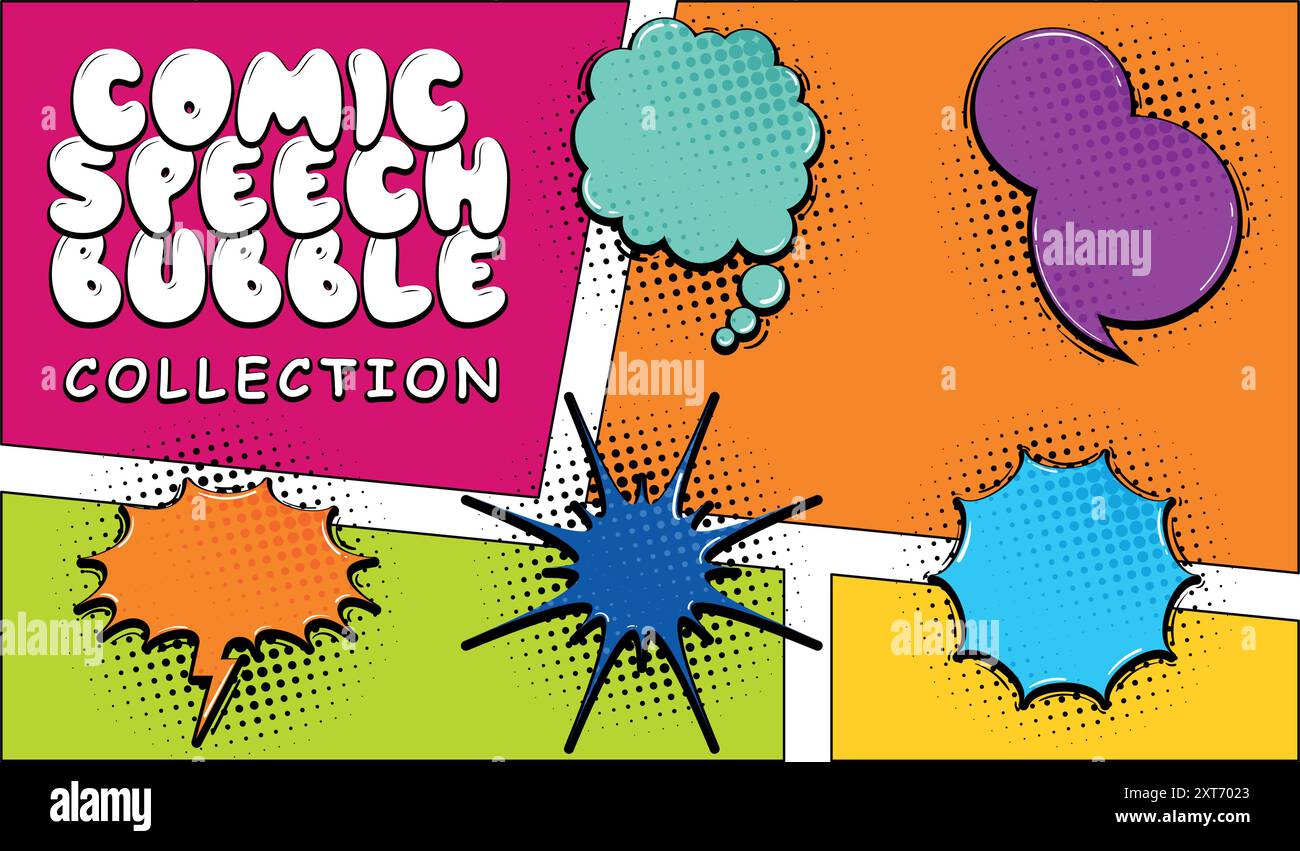 Colorful comic speech bubble collection with halftone effects Stock ...