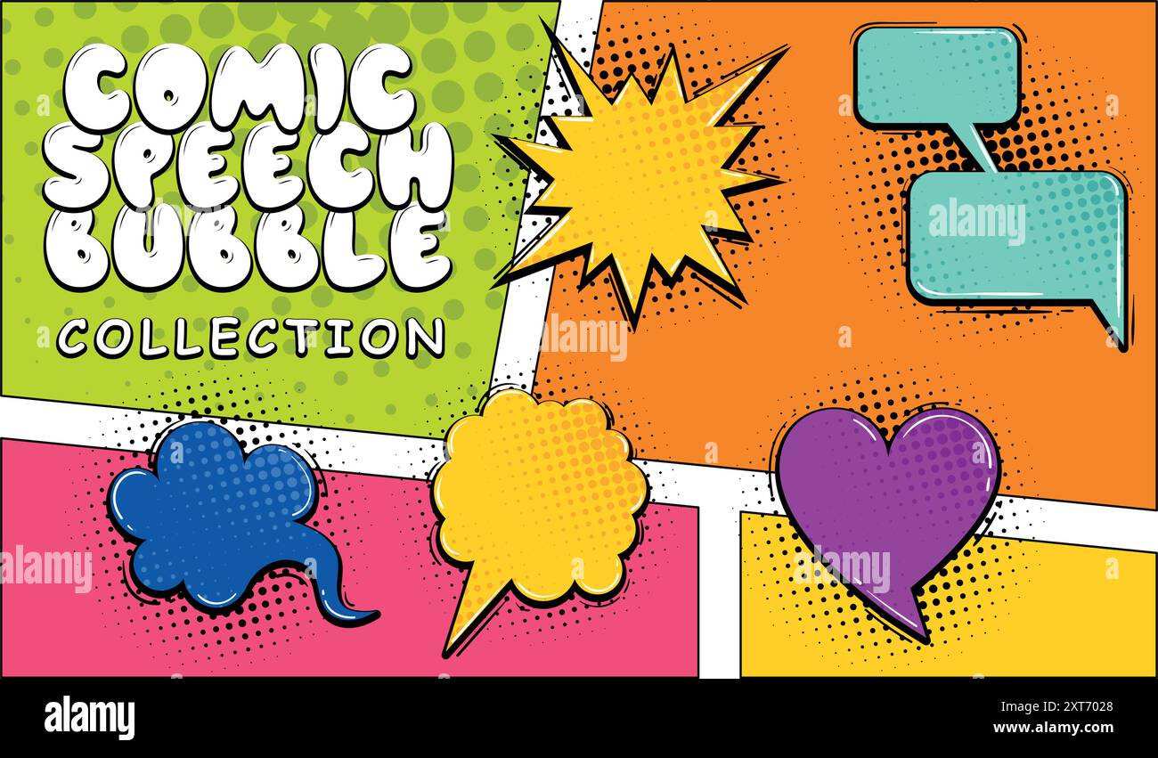 Colorful comic speech bubble collection with halftone effects Stock ...